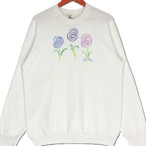 Vintage Art Flower Sweatshirt Big Logo Sweatshirt Flower White Color